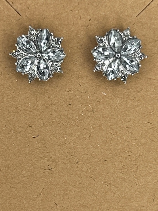 Fashion Jewelry Jewelry - Silver Floral Crystal Stud Earrings - Elegant Fashion Jewelry